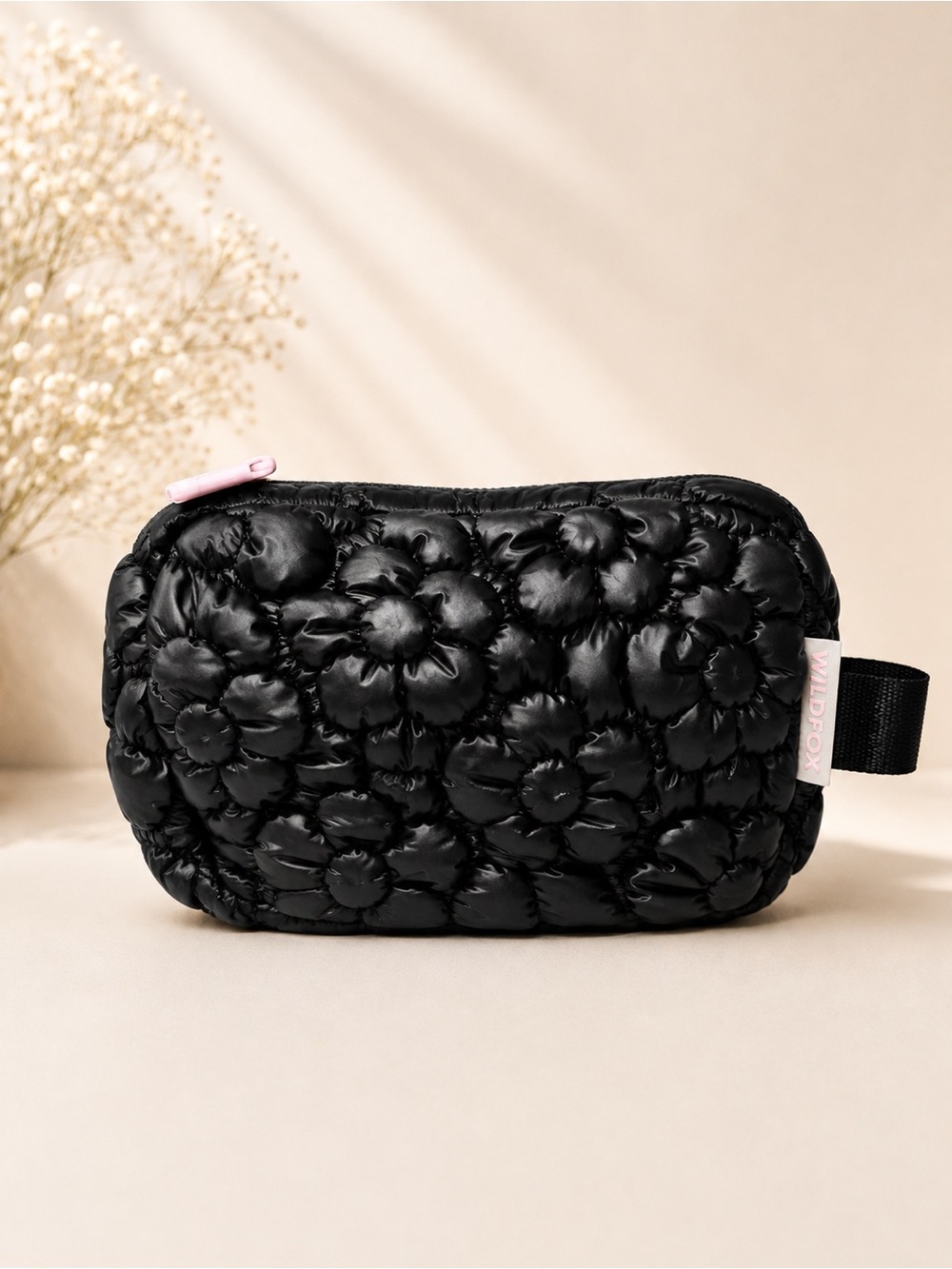 Wildfox Black Floral Puffer Crossbody Belt Bag NWT